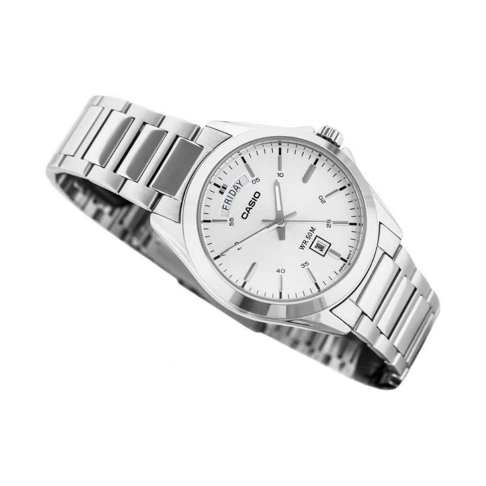 Casio Enticer Day Date Silver Chain Watch MTP-1370D-7A1VDF