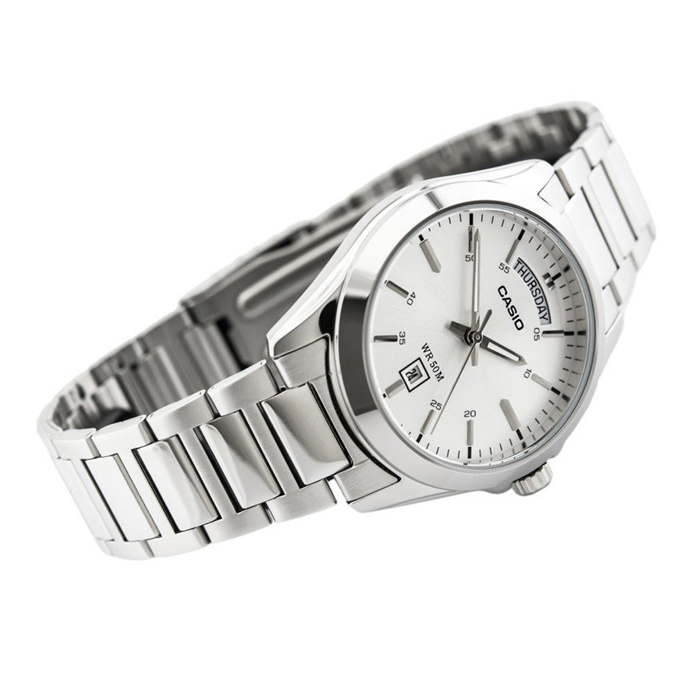 Casio Enticer Day Date Silver Chain Watch MTP-1370D-7A1VDF