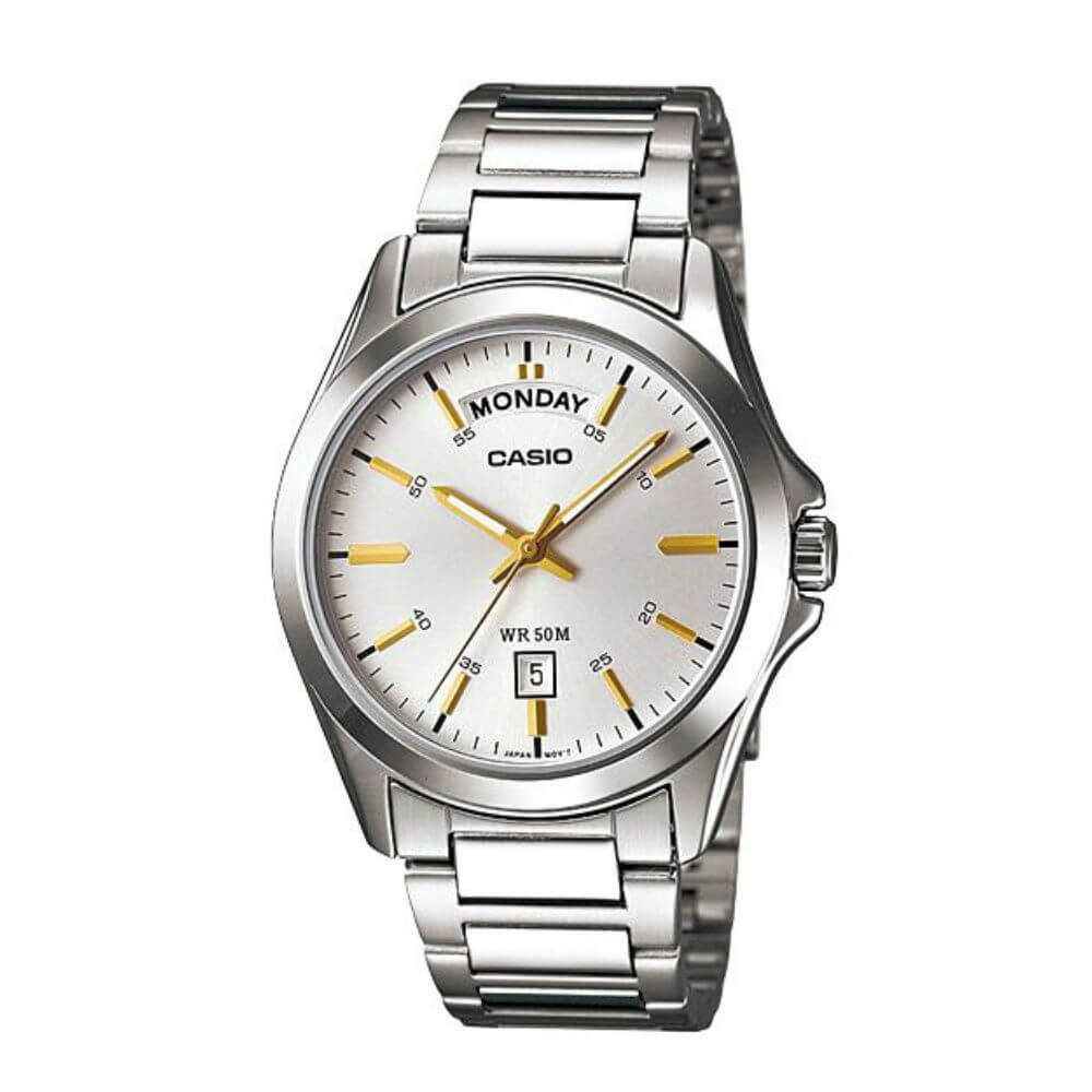 Casio Enticer Day Date Silver Chain Watch MTP-1370D-7A2VDF