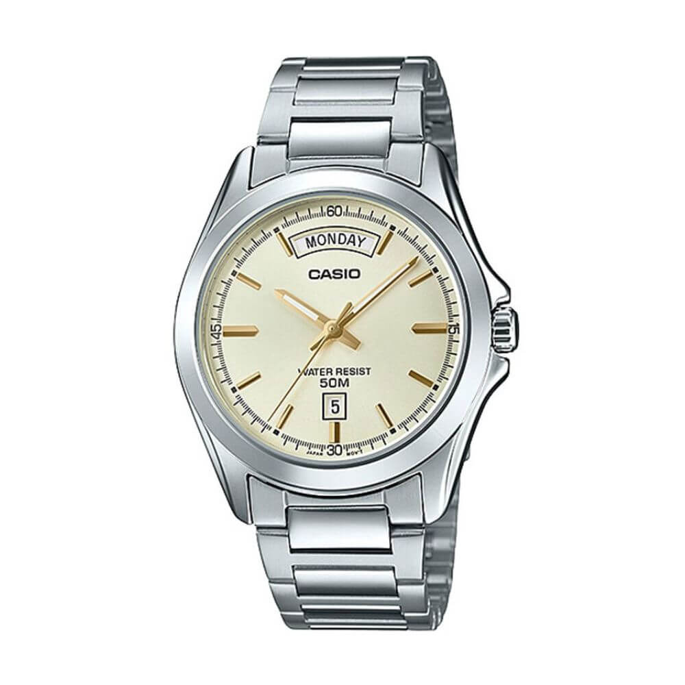 Casio Enticer Day Date Silver Chain Watch MTP-1370D-9AVDF