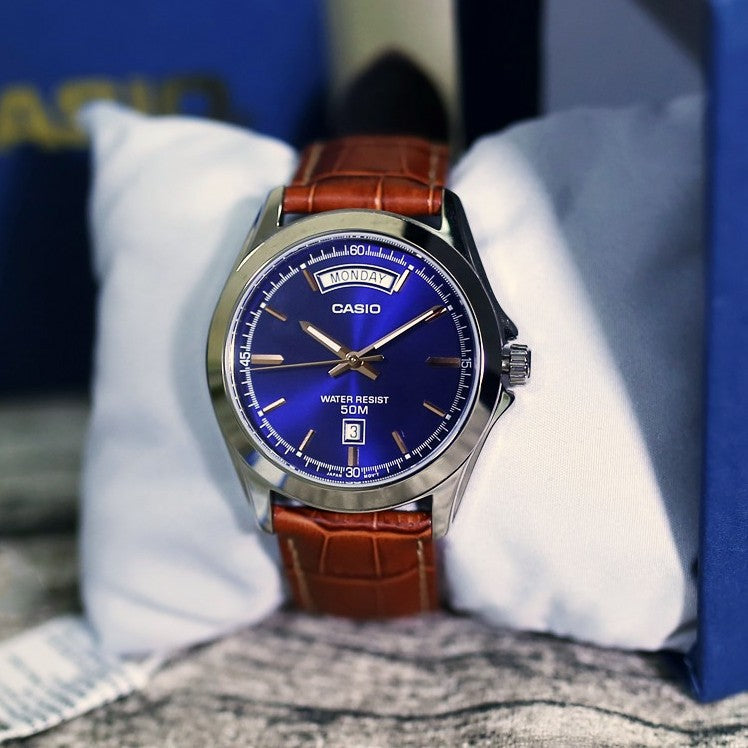 Casio Enticer Day Date Leather Belt Watch MTP-1370L-2AVDF