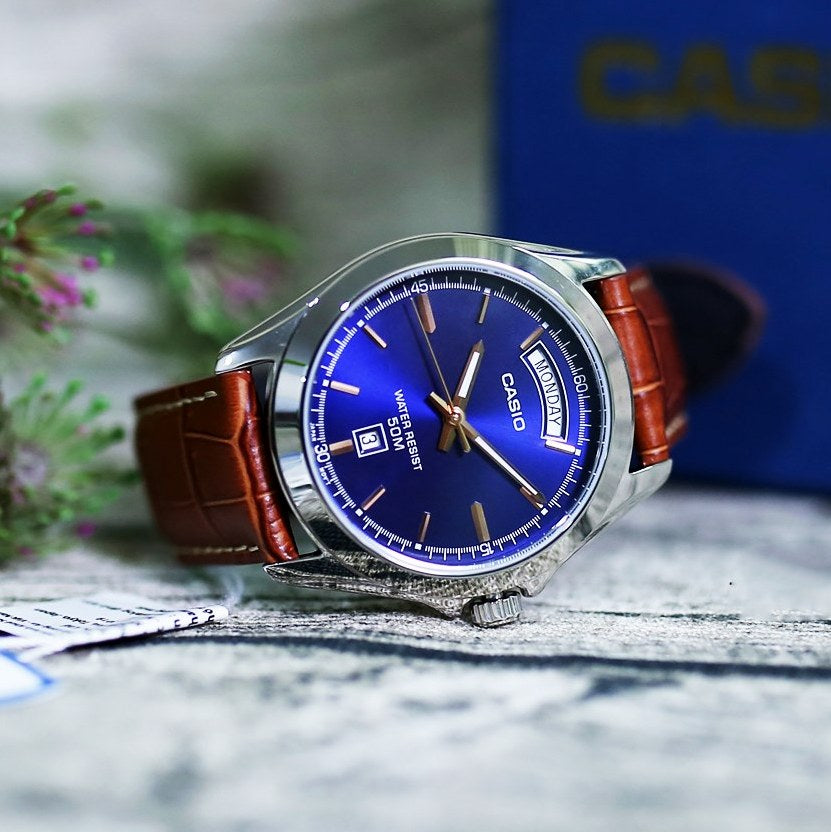 Casio Enticer Day Date Leather Belt Watch MTP-1370L-2AVDF