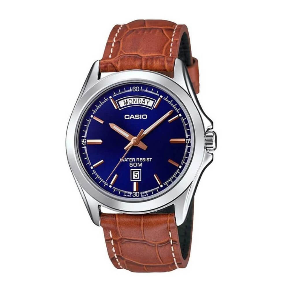 Casio Enticer Day Date Leather Belt Watch MTP-1370L-2AVDF