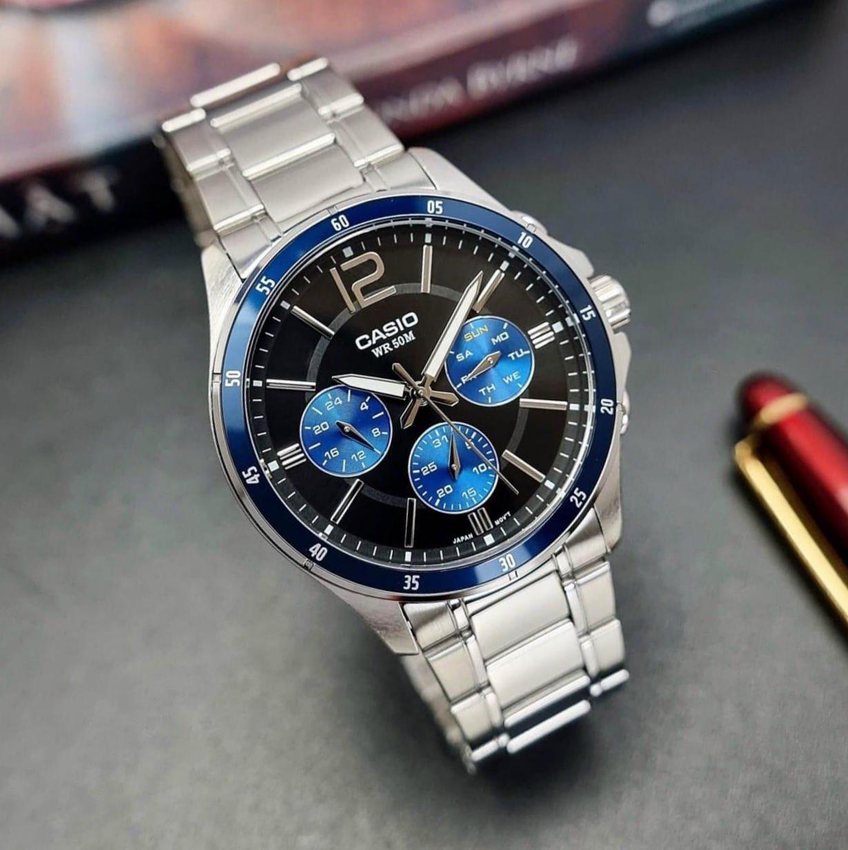 Casio Enticer Multifunction Silver Chain Watch MTP-1374D-2AVDF