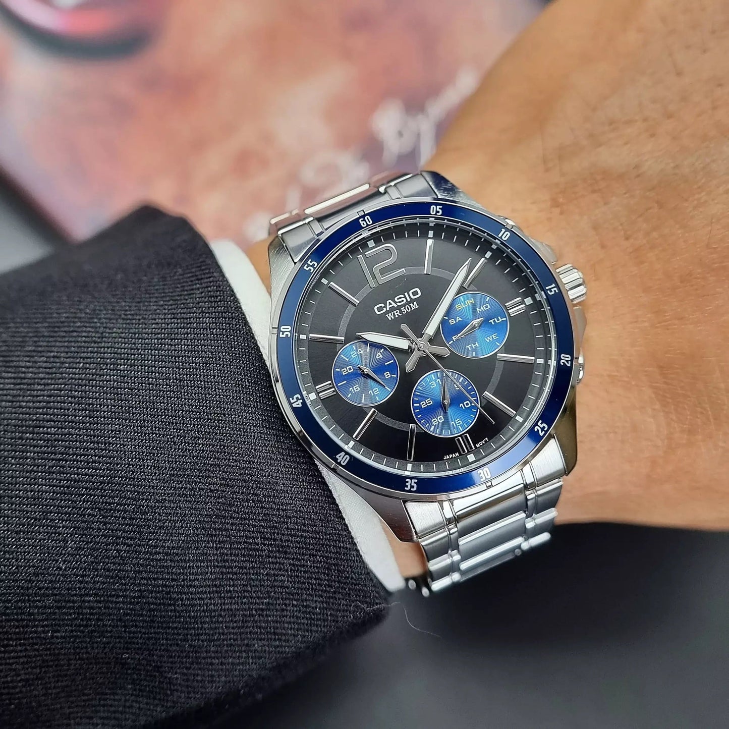Casio Enticer Multifunction Silver Chain Watch MTP-1374D-2AVDF