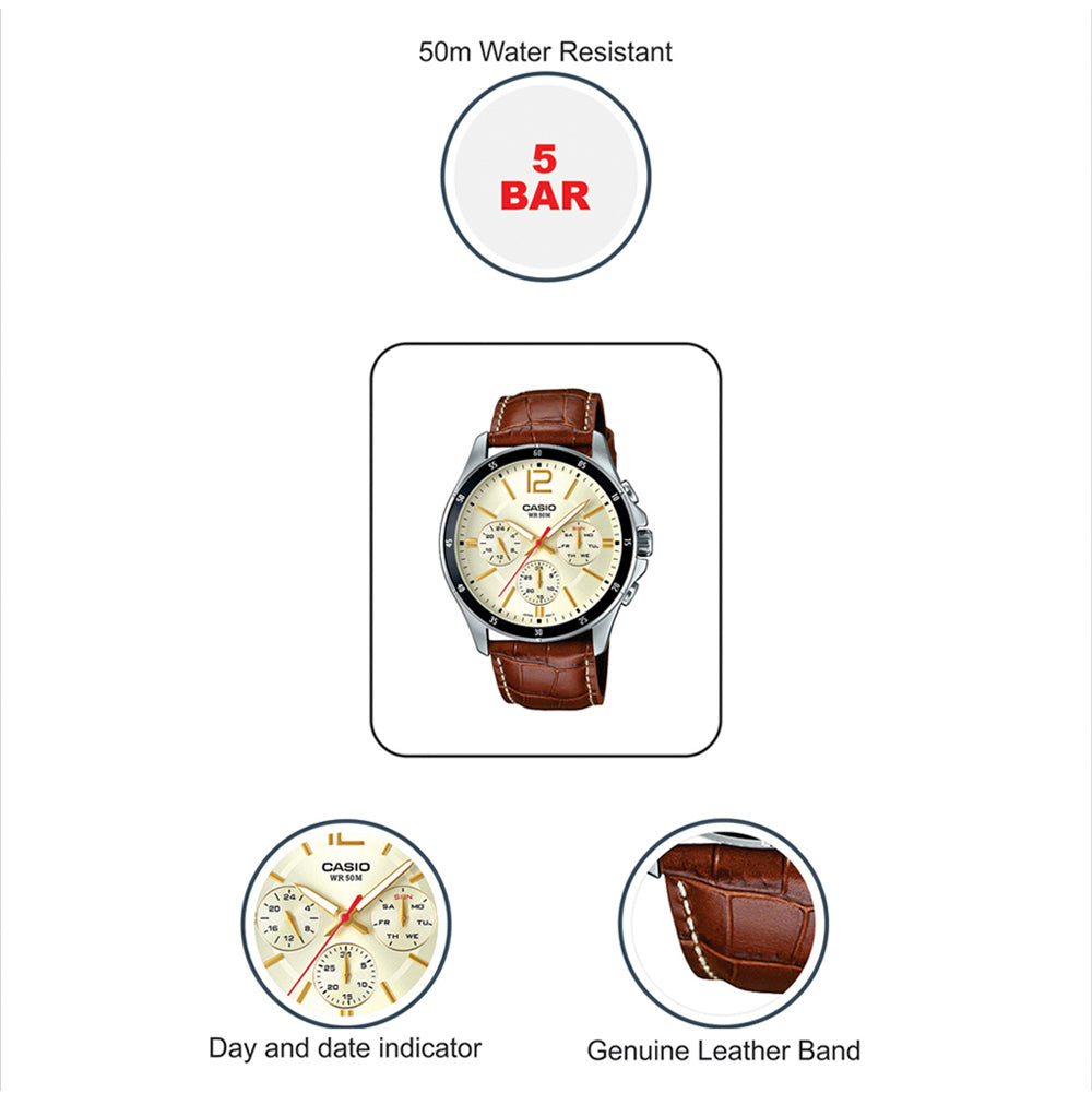 Casio Enticer Multifunction Leather Belt Watch MTP-1374L-9A2VDF