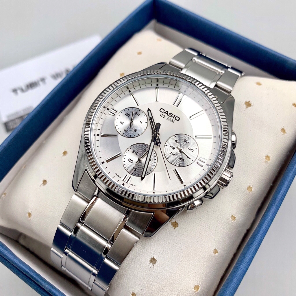 Casio Enticer Multifunction Silver Chain Watch MTP-1375D-7AVDF