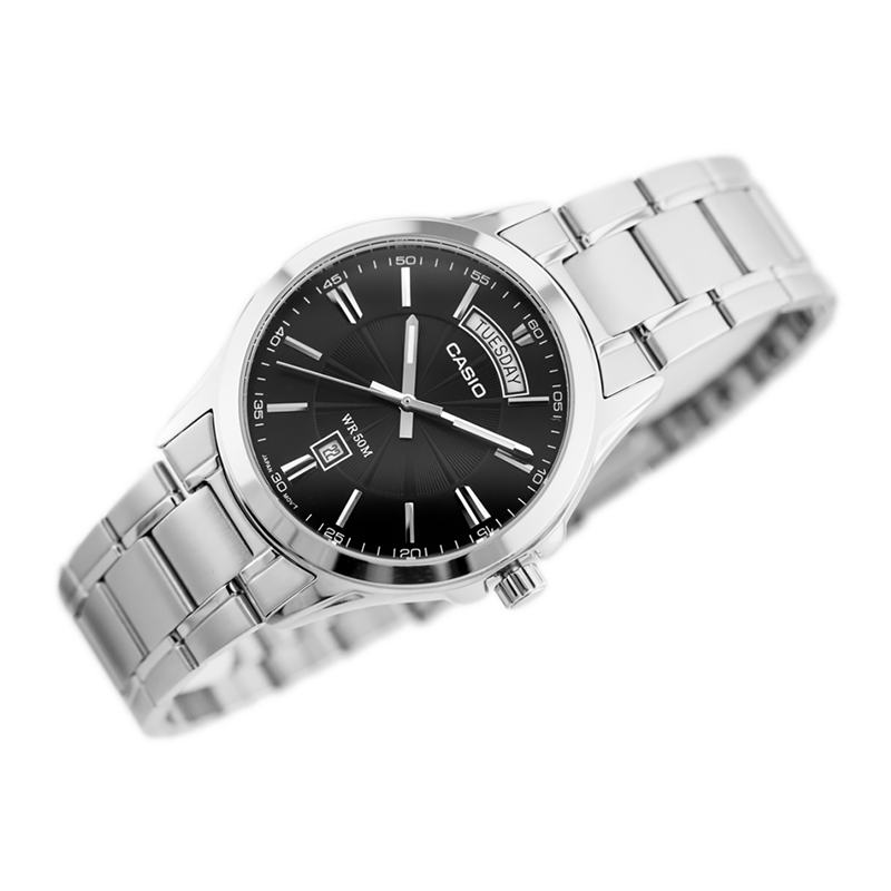 Casio Enticer Day Date Silver Chain Watch MTP-1381D-1AVDF