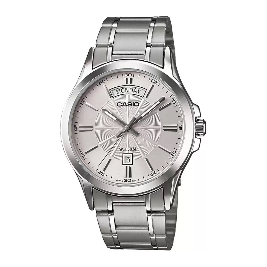 Casio Enticer Day Date Silver Chain Watch MTP-1381D-7AVDF