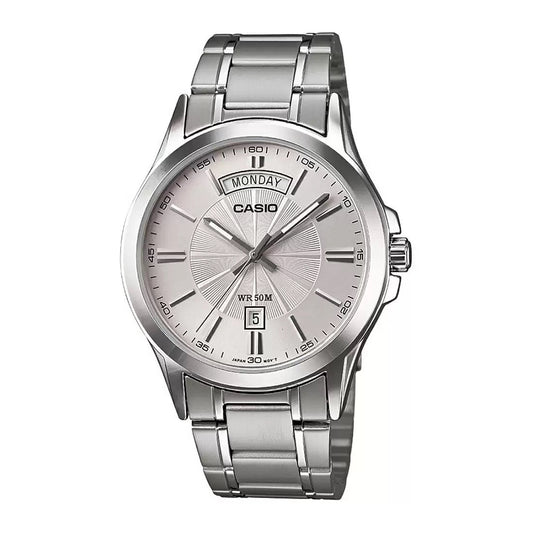 Casio Enticer Day Date Silver Chain Watch MTP-1381D-7AVDF