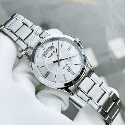 Casio Enticer Day Date Silver Chain Watch MTP-1381D-7AVDF
