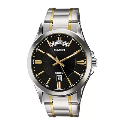 Casio Enticer Day Date Two Tone Chain Watch MTP-1381G-1AVDF