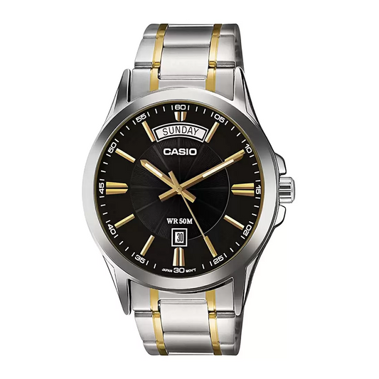 Casio Enticer Day Date Two Tone Chain Watch MTP-1381G-1AVDF