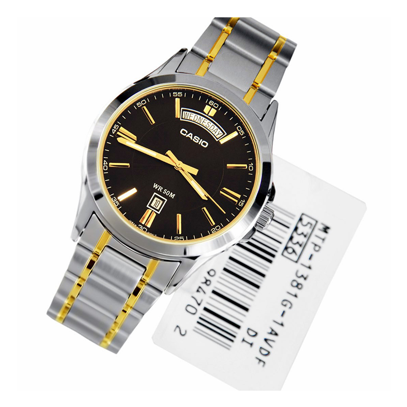 Casio Enticer Day Date Two Tone Chain Watch MTP-1381G-1AVDF