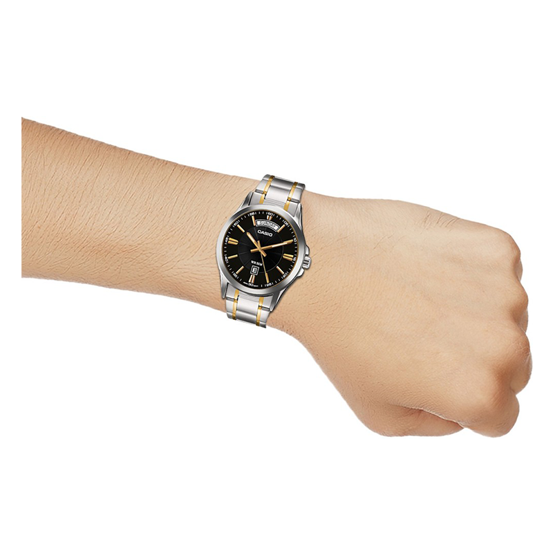 Casio Enticer Day Date Two Tone Chain Watch MTP-1381G-1AVDF