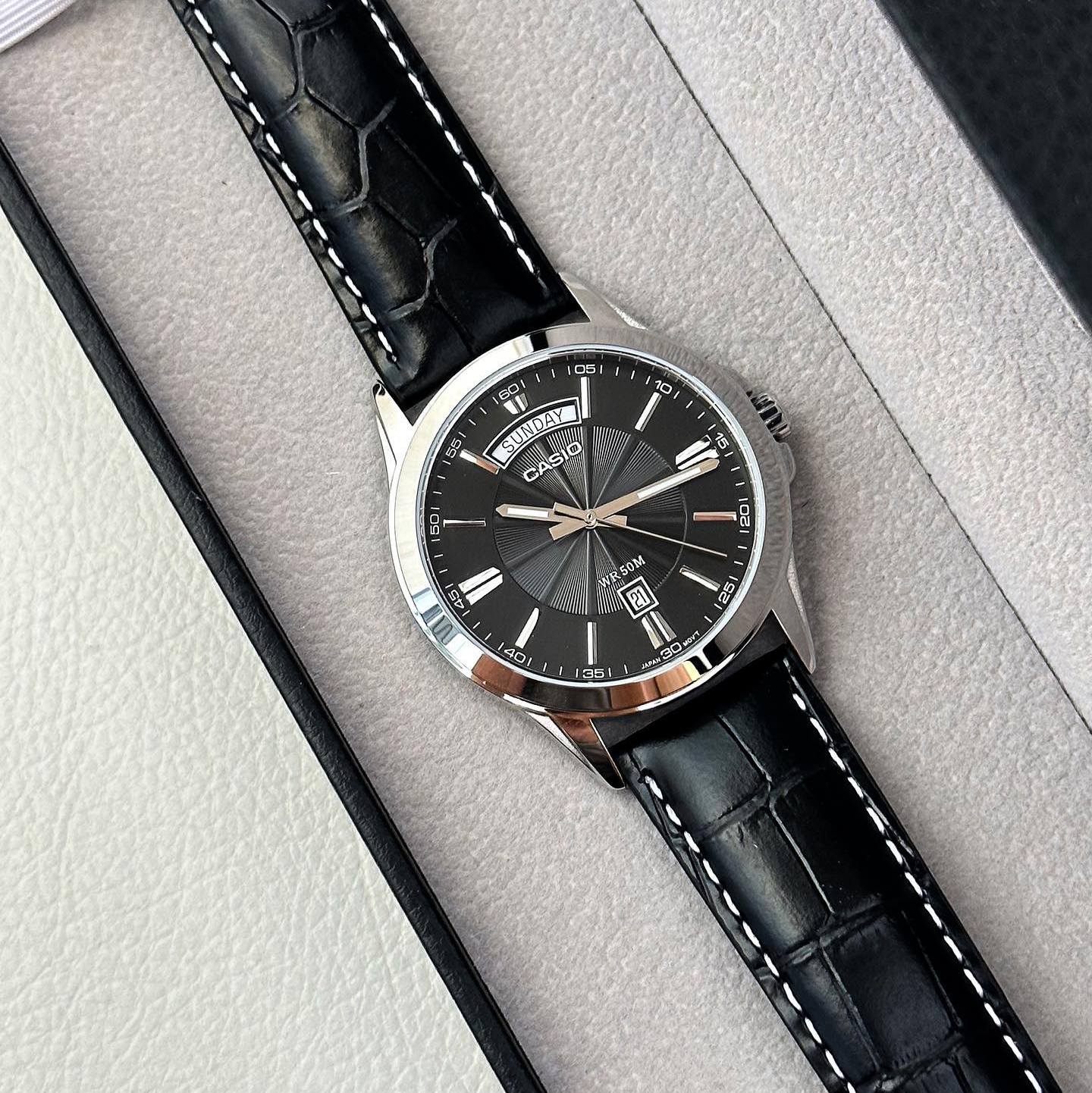 Casio Enticer Day Date Leather Belt Watch MTP-1381L-1AVDF