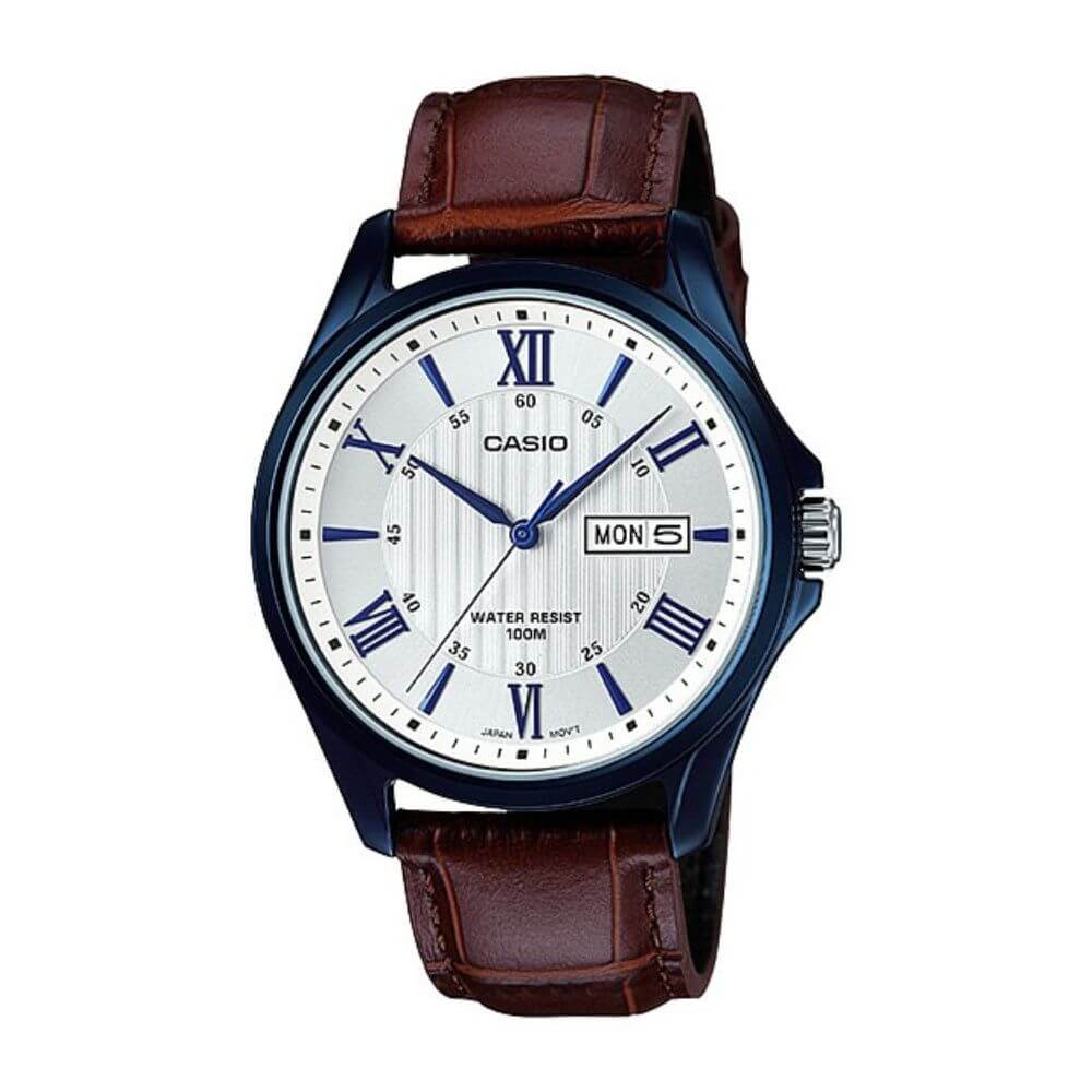Casio Enticer Day Date Blue Leather Belt Watch MTP-1384BUL-5AVDF