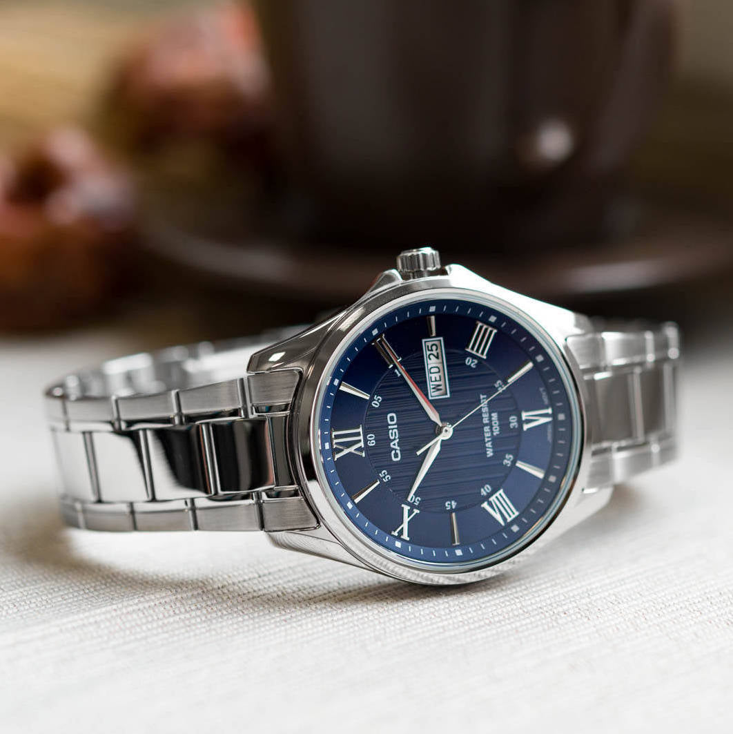 Casio Enticer Day Date Stainless Steel Chain Watch MTP-1384D-2AVDF