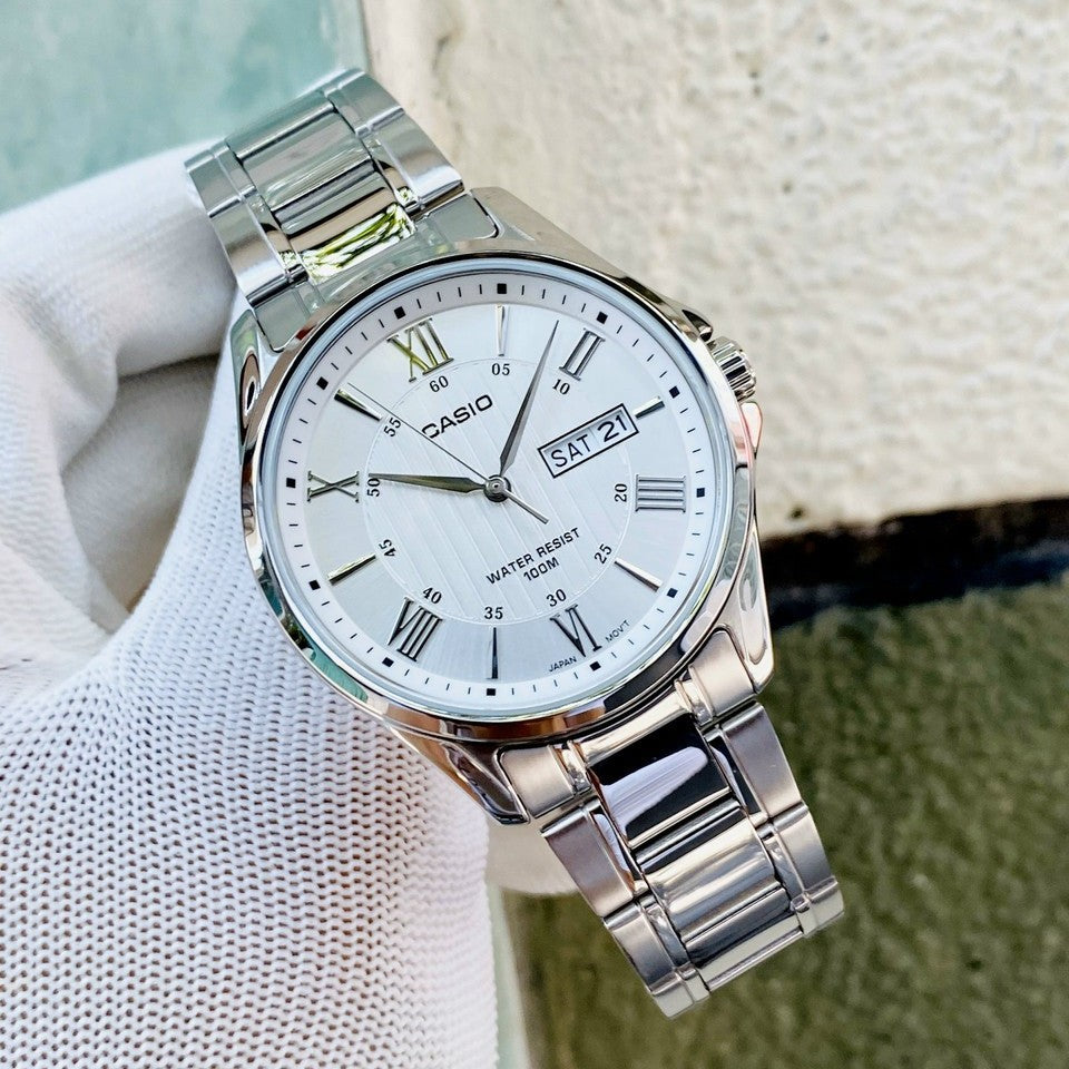 Casio Enticer Day Date Stainless Steel Chain Watch MTP-1384D-7AVDF