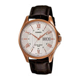 Casio Enticer Day Date Rose Gold Leather Belt Watch MTP-1384L-7AVDF