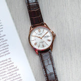 Casio Enticer Day Date Rose Gold Leather Belt Watch MTP-1384L-7AVDF