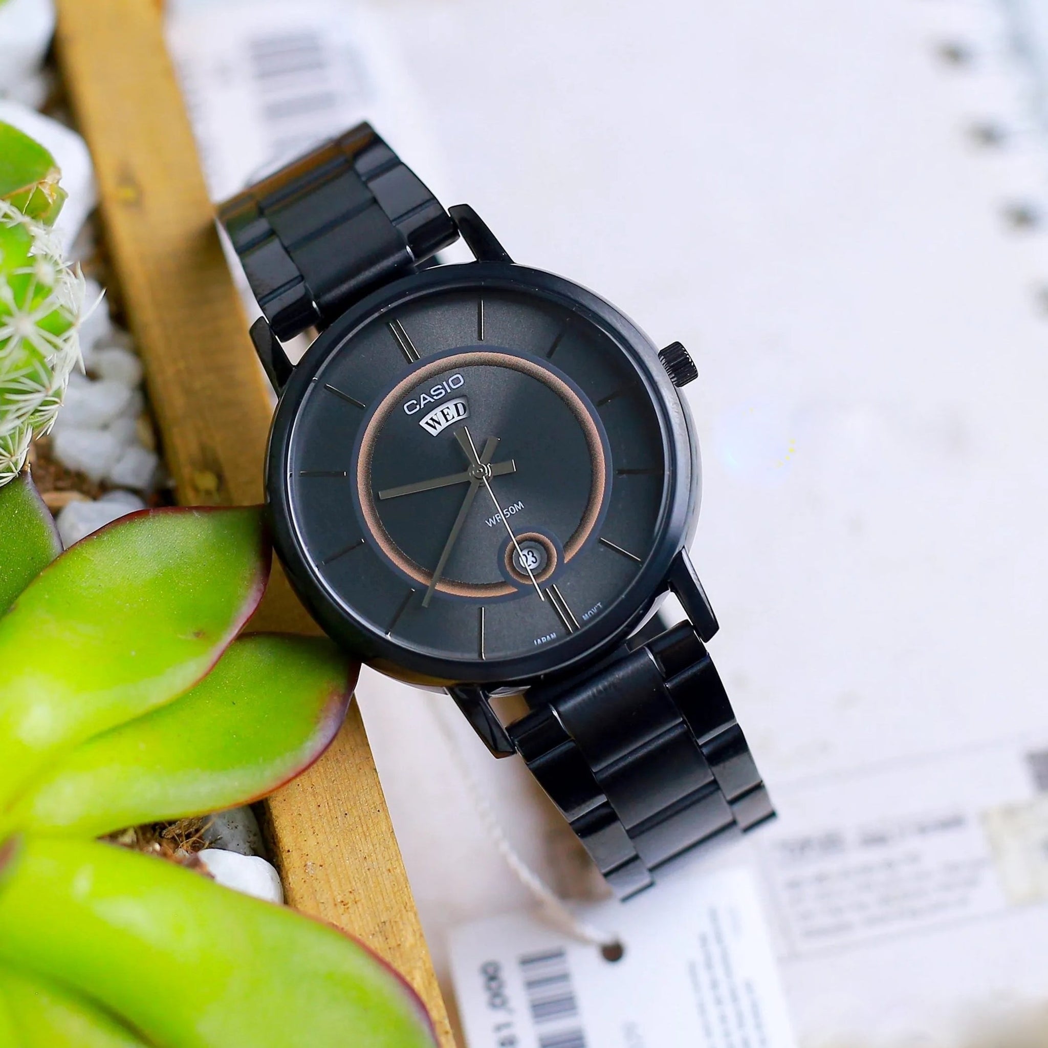 Casio Enticer Day Date Stainless Steel Black Chain Watch MTP-B120B-8AVDF