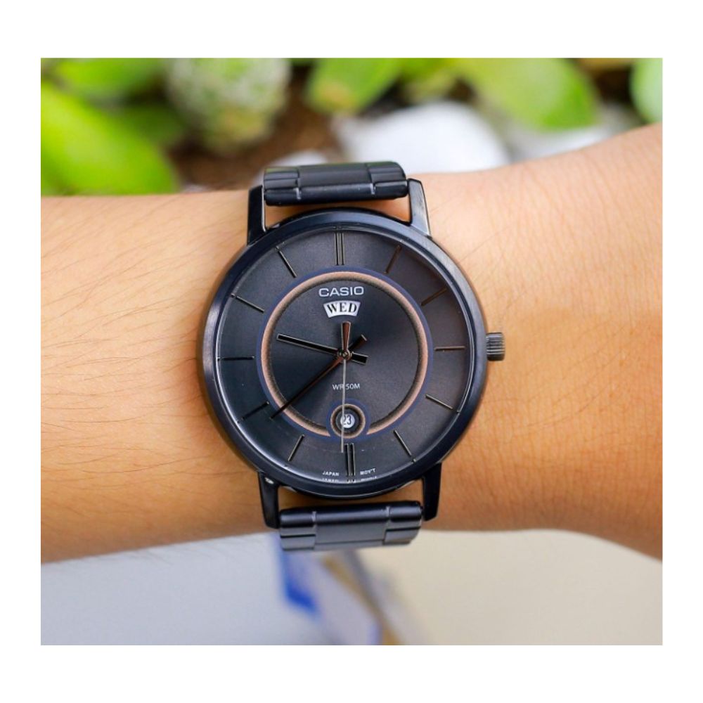 Casio Enticer Day Date Stainless Steel Black Chain Watch MTP-B120B-8AVDF