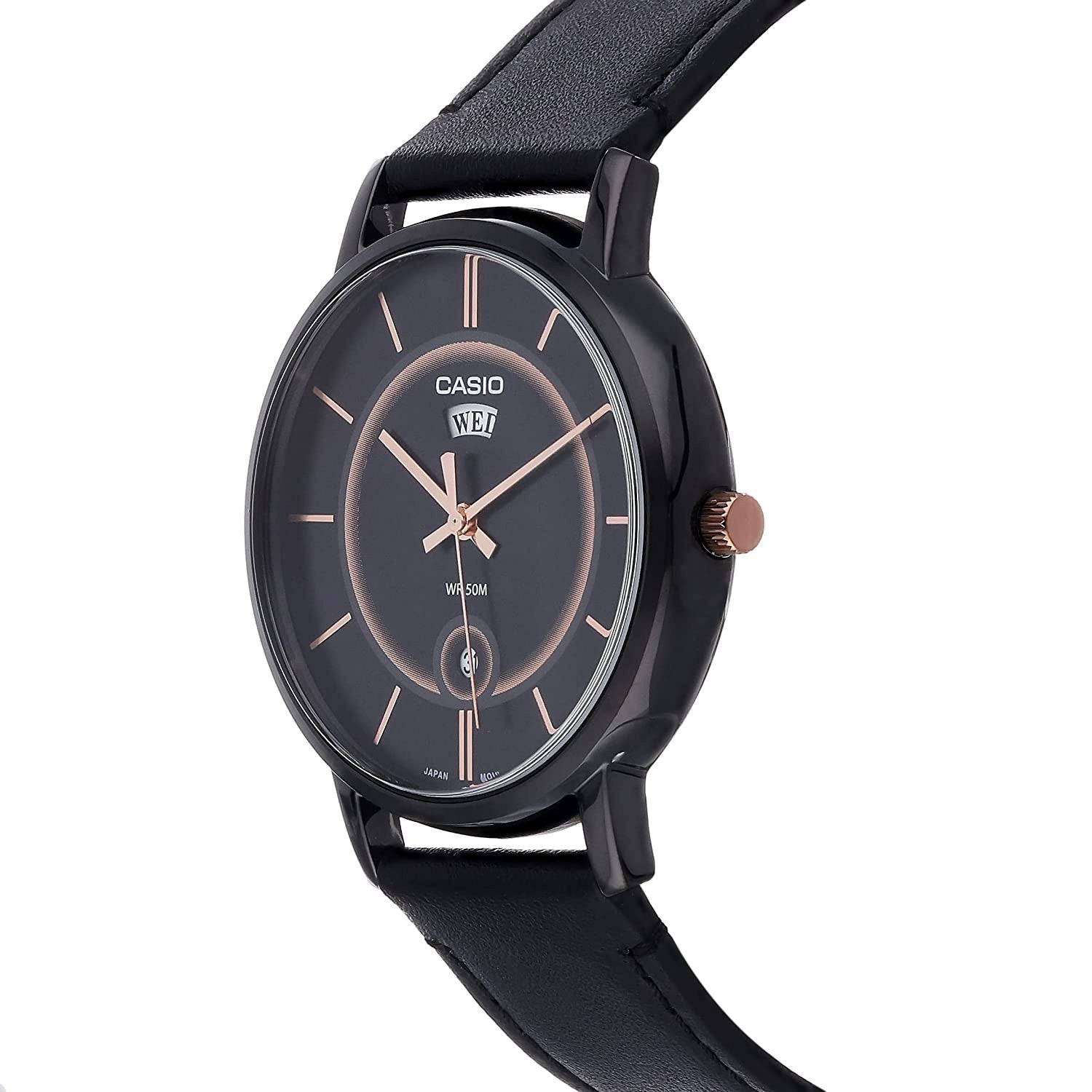 Casio Enticer Day Date Stainless Steel Black Leather Belt Watch MTP-B120BL-1AVDF