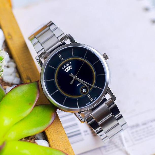 Casio Enticer Day Date Stainless Steel Silver Chain Watch MTP-B120D-1AVDF