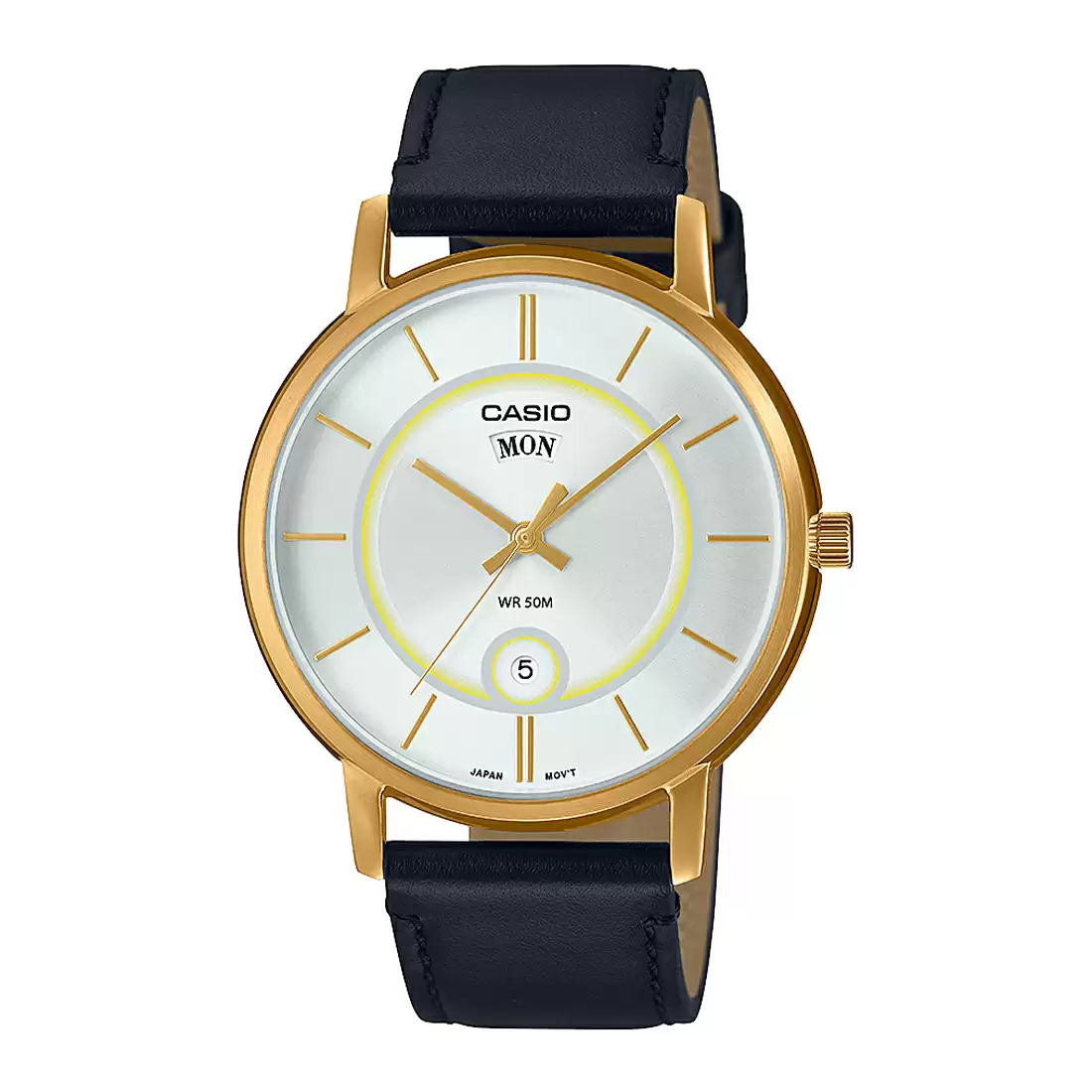 Casio Enticer Day Date Stainless Steel Golden Leather Belt Watch MTP-B120GL-7AVDF