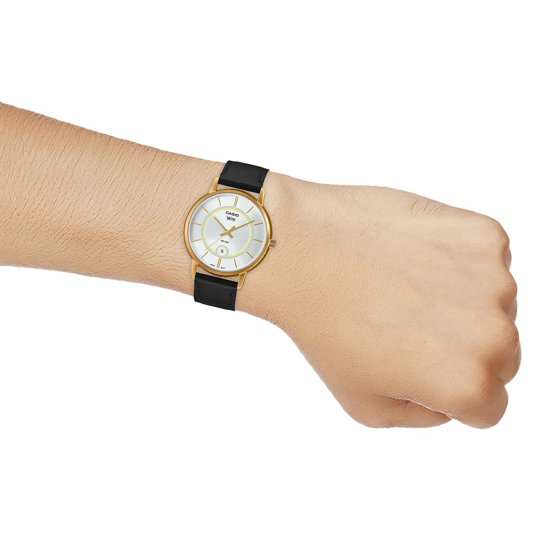 Casio Enticer Day Date Stainless Steel Golden Leather Belt Watch MTP-B120GL-7AVDF