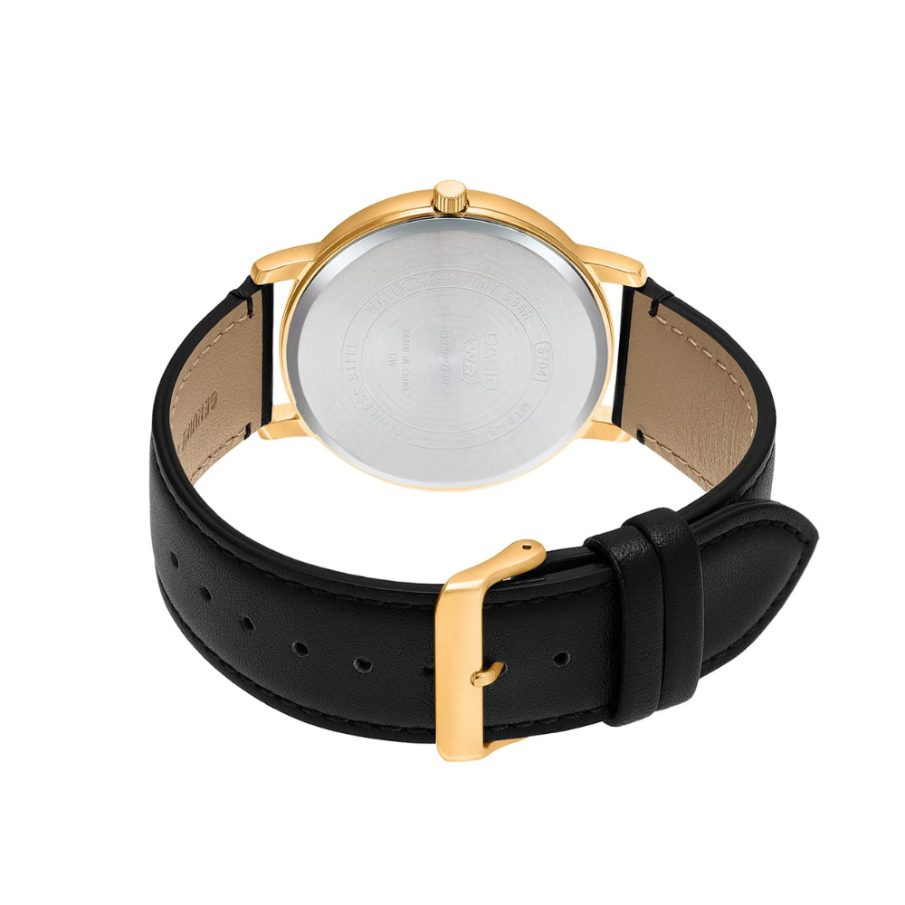 Casio Enticer Day Date Stainless Steel Golden Leather Belt Watch MTP-B120GL-7AVDF
