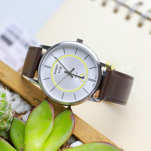 Casio Enticer Day Date Stainless Steel Leather Belt Watch MTP-B120L-7AVDF