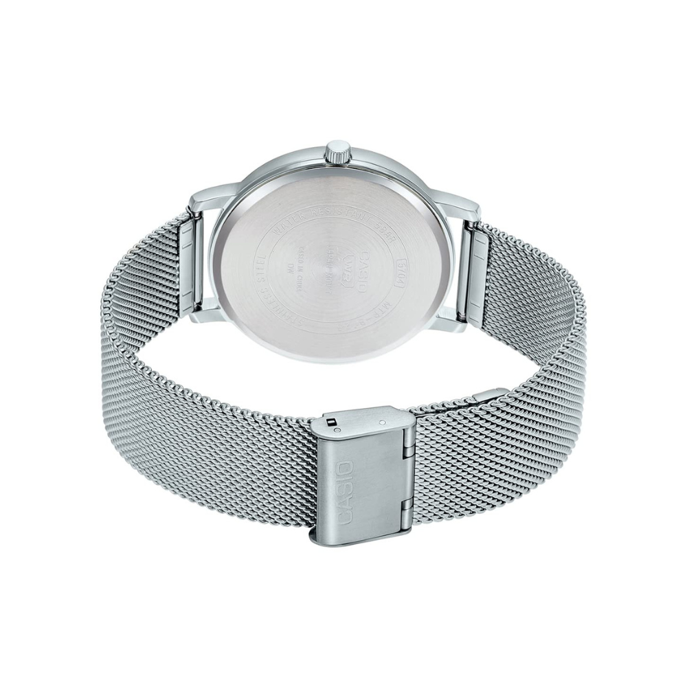 Casio Enticer Day Date Stainless Steel Silver Mesh Chain Watch MTP-B120M-2AVDF