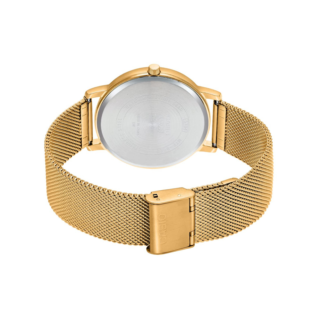 Casio Enticer Day Date Stainless Steel Golden Mesh Chain Watch MTP-B120MG-3AVDF