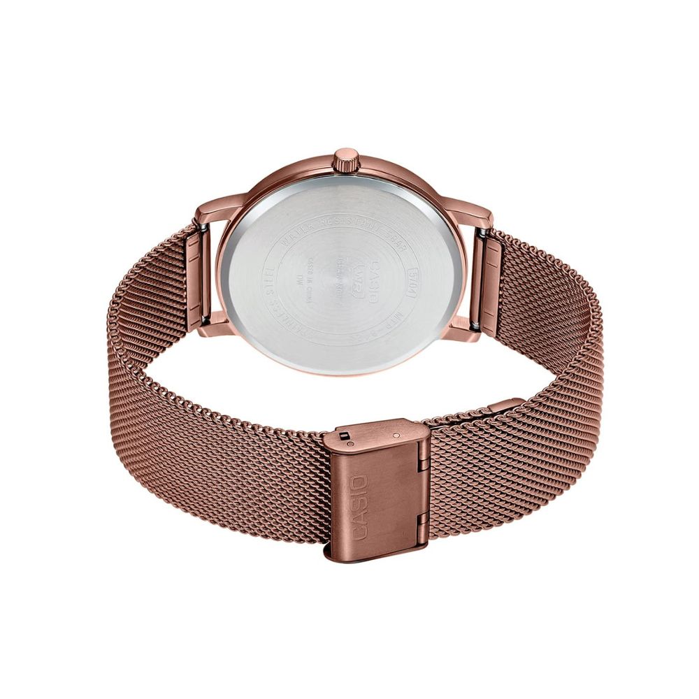 Casio Enticer Day Date Stainless Steel Rose Gold Mesh Chain Watch MTP-B120MR-8AVDF