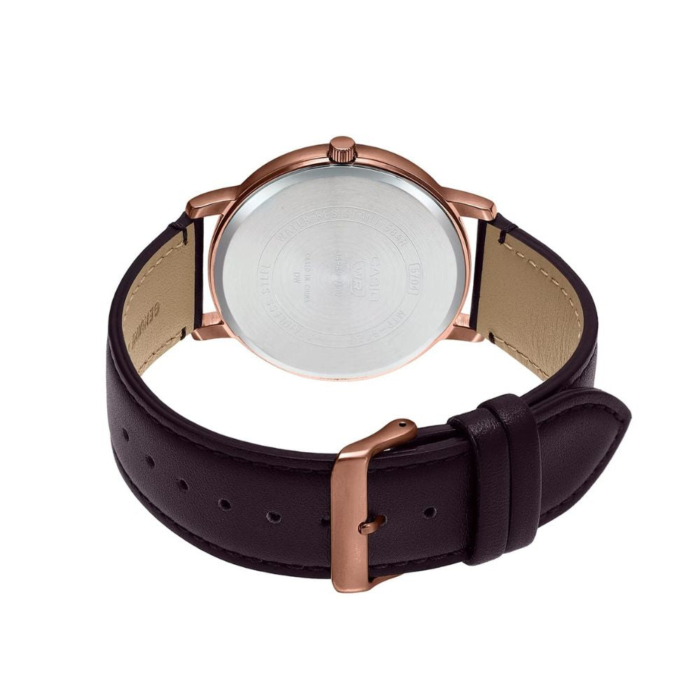 Casio Enticer Day Date Stainless Steel Rose Gold Leather Belt Watch MTP-B120RL-5AVDF