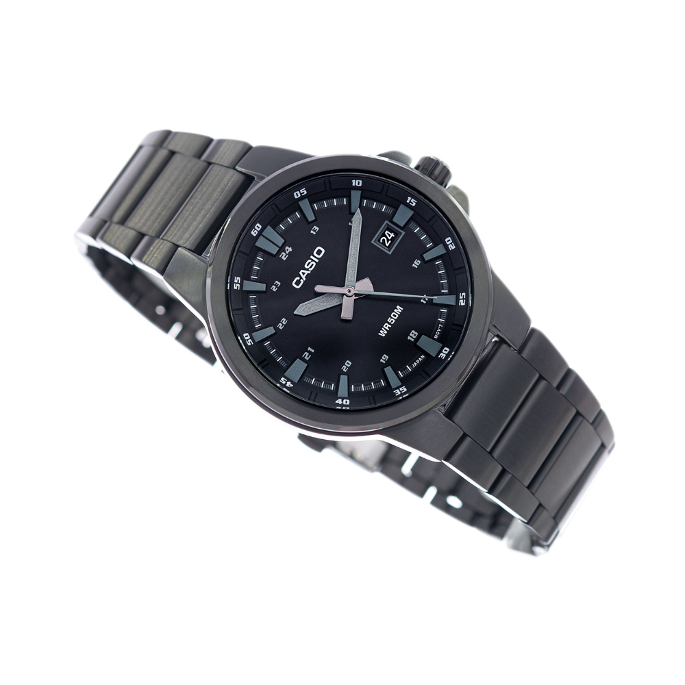 Casio Enticer Date Stainless Steel Black Chain Watch MTP-E173B-1AVDF