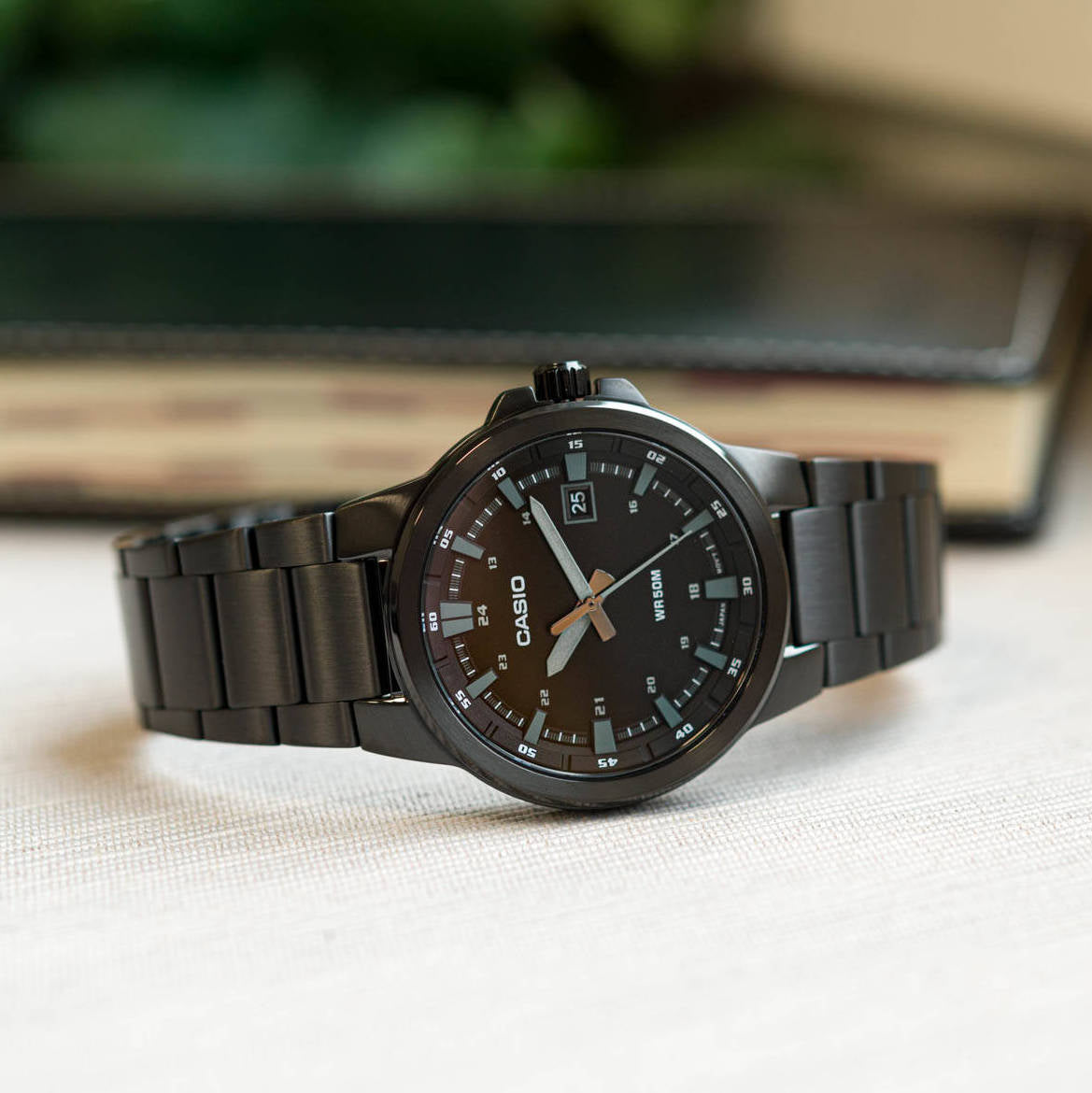 Casio Enticer Date Stainless Steel Black Chain Watch MTP-E173B-1AVDF