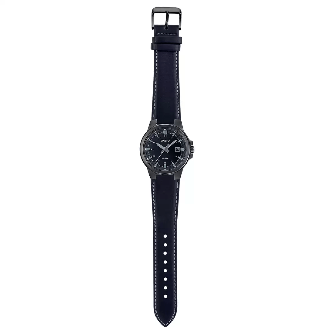 Casio Enticer Date Stainless Steel Black Leather Belt Watch MTP-E173L-7AVDF
