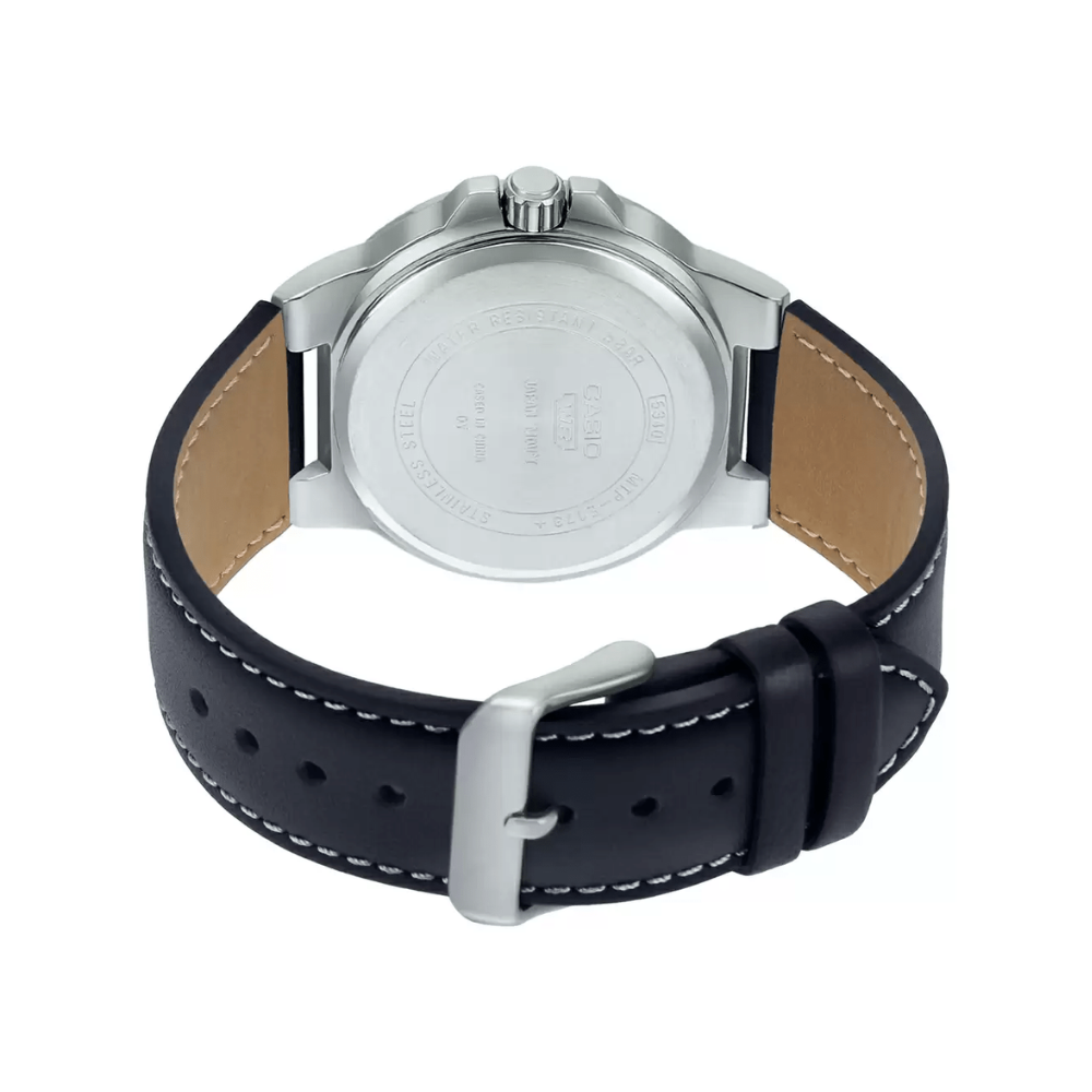 Casio Enticer Date Stainless Steel Leather Belt Watch MTP-E173L-7AVDF