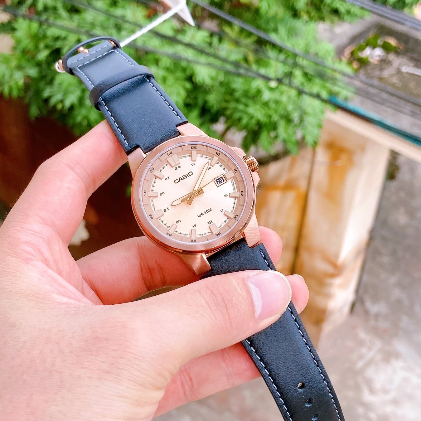 Casio Enticer Date Stainless Steel Rose Gold Leather Belt Watch MTP-E173RL-5AVDF