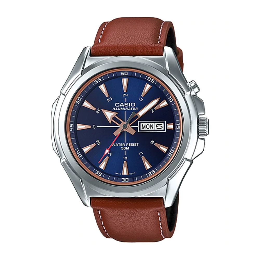 Casio Enticer Day Date Illuminator Leather Belt Watch MTP-E200L-2AVDF