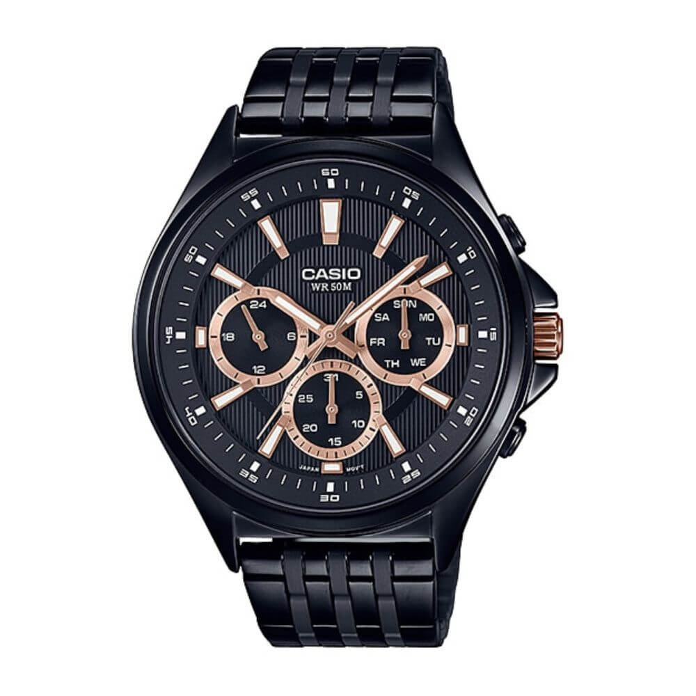 Casio Enticer Multifunction Stainless Steel Black Chain Watch MTP-E303B-1A2VDF