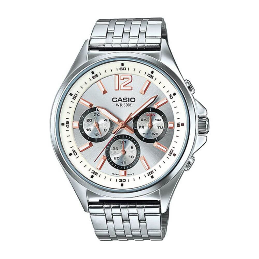 Casio Enticer Multifunction Stainless Steel Silver Chain Watch MTP-E303D-7AVDF