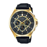 Casio Enticer Multifunction Stainless Steel Golden Leather Belt Watch MTP-E303GL-1AVDF