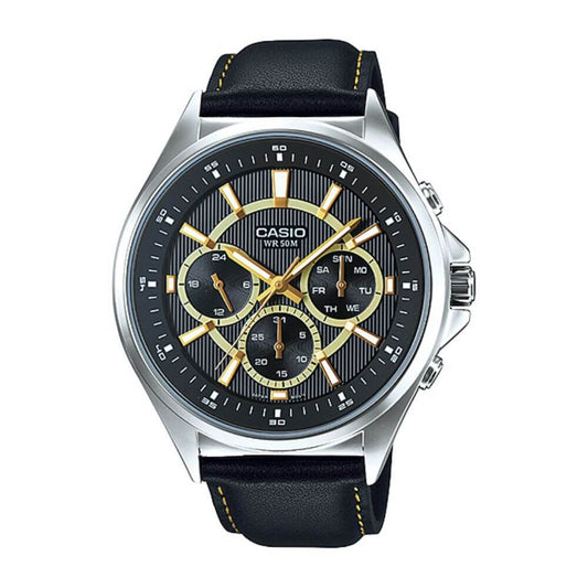 Casio Enticer Multifunction Stainless Steel Silver Leather Belt Watch MTP-E303L-1AVDF