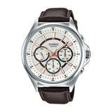Casio Enticer Multifunction Stainless Steel Silver Leather Belt Watch MTP-E303L-7AVDF