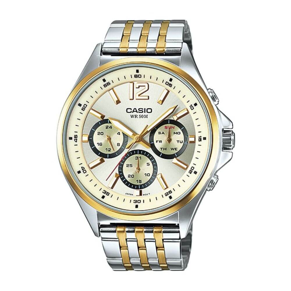 Casio Enticer Multifunction Stainless Steel Two Tone Chain Watch MTP-E303SG-9AVDF