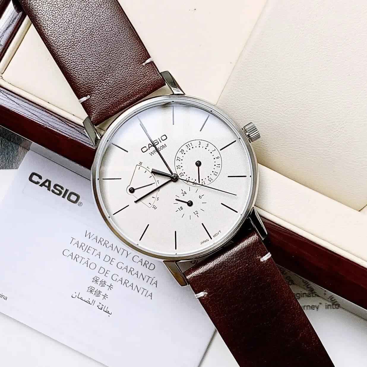 Casio Standard Multifunction Leather Belt Watch MTP-E320L-5EVDF